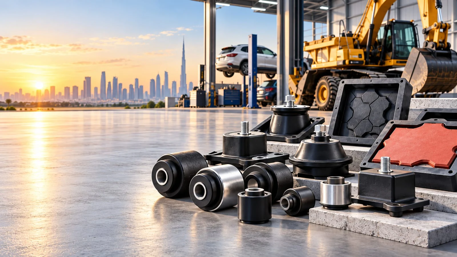 Aftermarket rubber bushes and mounts with automotive and industrial equipment in Dubai